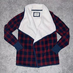 Abercrombie Fitch Buffalo Plaid Fleece Sherpa Lined Cardigan Shacket Sweater XS